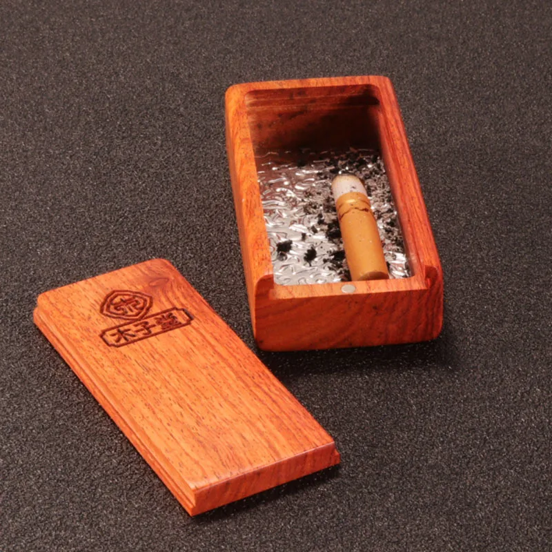 

All Wood Portable And Creative Mini Ashtray With Cover Of Mahogany Cigarette Holder Box