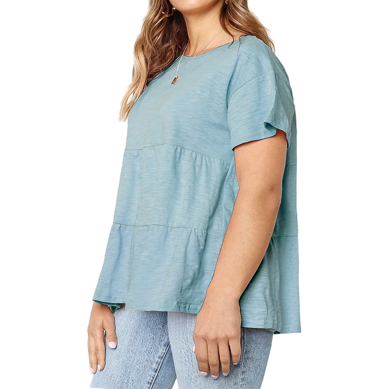 Suvance 2019 летняя повседневная футболка с круглым вырезом 2 однотонных цвета размер
