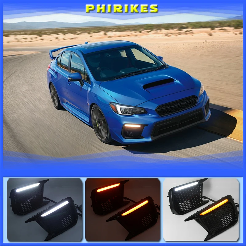 

For Subaru WRX STI 2018-2020 White LED DRL Daytime Running Light Amber Dynamic Sequential Turn Signal Bezels Fog Lamp