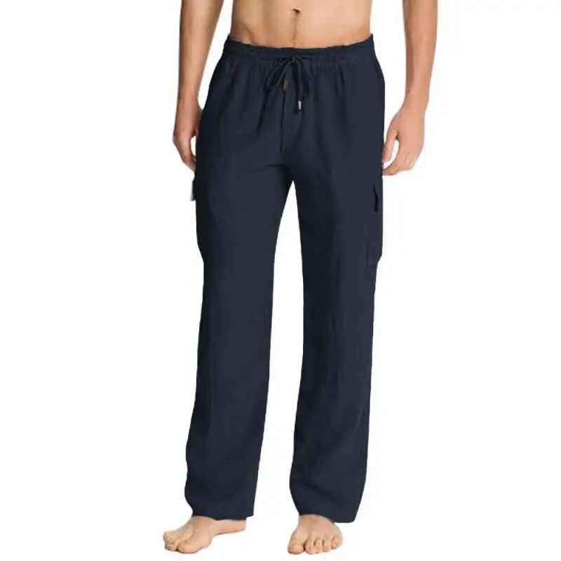 

2020 Spring Summer Men Trousers Thin Breathable Cotton Linen Loose Slacks Straight Drawstring Casual Mens' Pants Streetwear