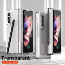 Hinge Protector Clear Phone Case Pen Holder for Samsung Galaxy Z Fold 3 5G S Pen Fold Edition Armor Protective Cover Front Film