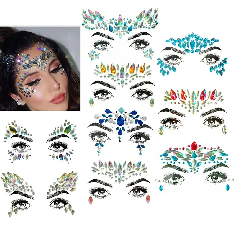

Exquisite Rhinestone Face Sticker Waterproof Acrylic Crystal Waterproof Sticker Bohemian Style Tattoo Sticker Face Decoration