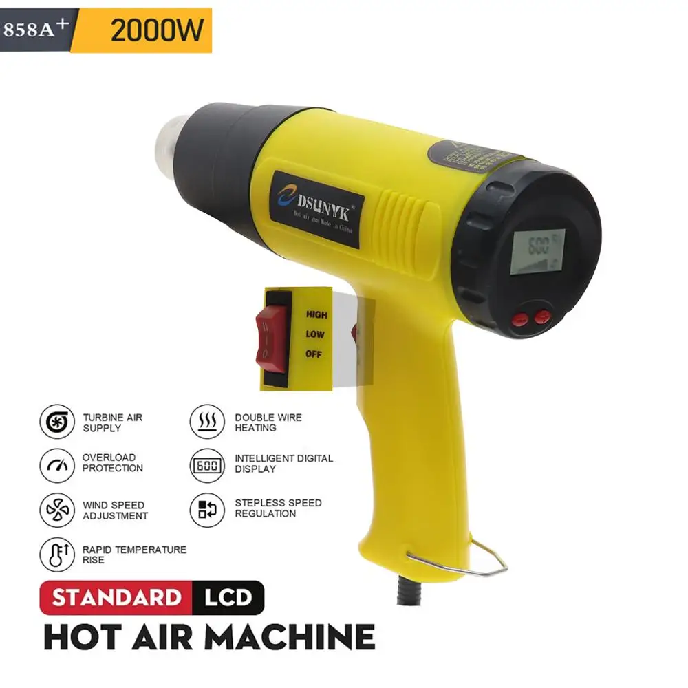 

2000W EU Plug Digital LCD Display Electric Hot Air Gun Hair Dryer Heat Soldering Shrink Wrapping Thermal Power Tool 220-240V