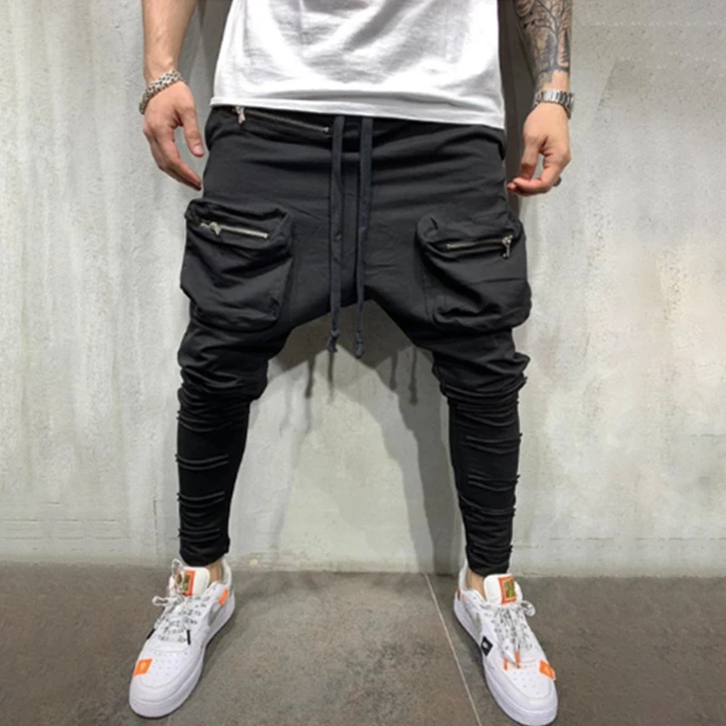 Joggers Pants for Men Elastic Waist Mens Slim Pocket foot zipper patch pocket Sweatpants Sports Fitness Activewear | Мужская одежда
