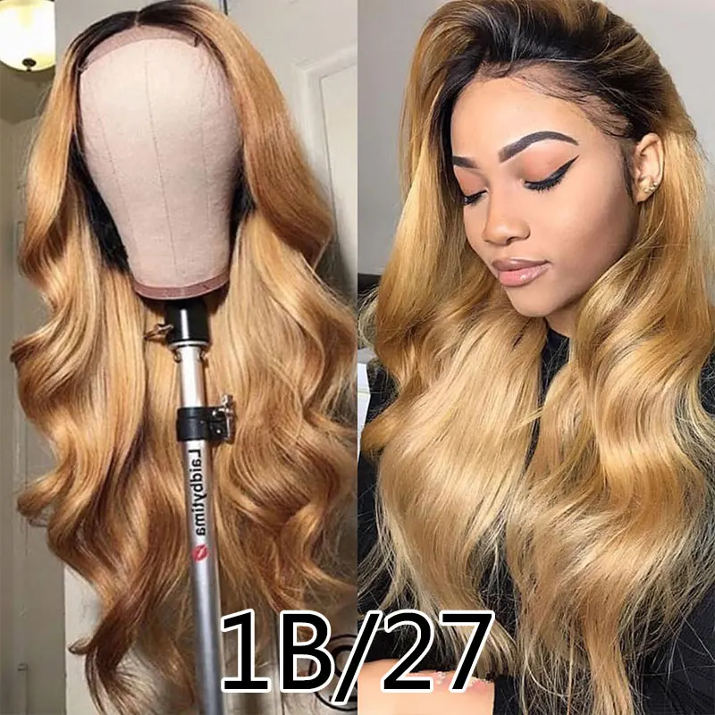 1B27 Color Wig 13X4 150% Невидимый красная объемная волна Синтетические волосы на кружеве парики из натуральных волос с Африканской структурой, предварительно вы эффектом деграде(переход от темного к Цвет Реми бордовый парики для чернокожих Для женщин - Цвет: 1B27 Color Wig