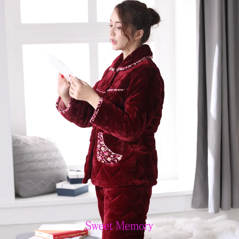 

2020 Sweet Memory Woman Warm Winter Thicken Pajamas Set Women Warm Flannel Pajamas Set Wholesale Sleepwear
