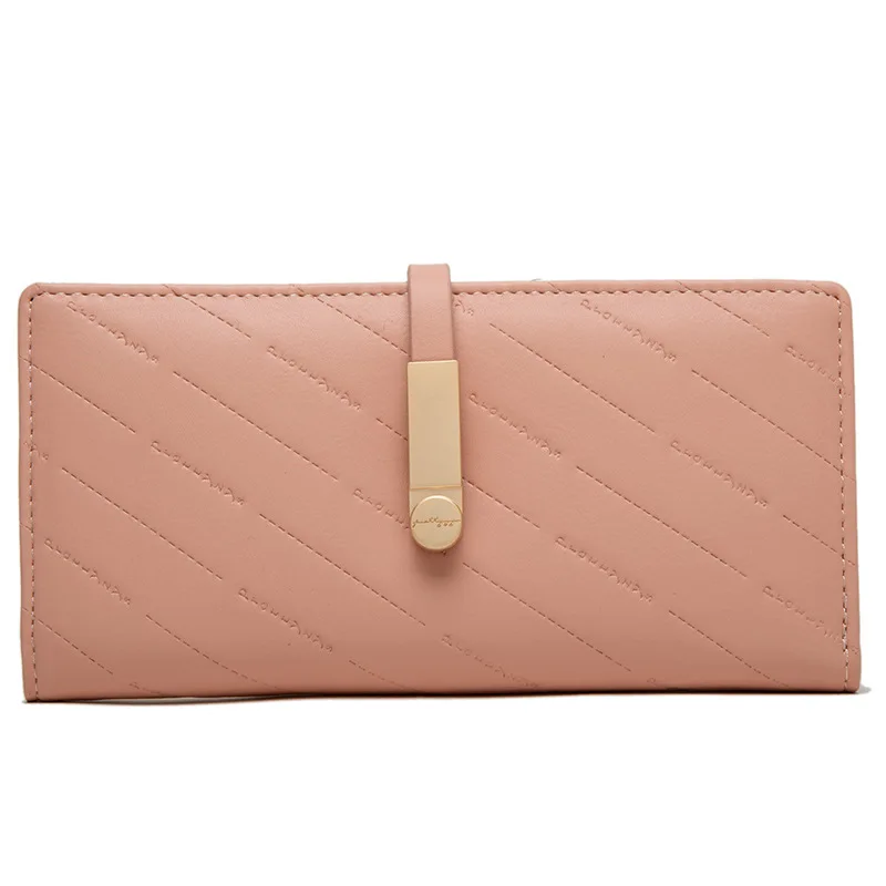 Fashjion New Long Wallet Fresh Striped Metal Buckle Simple Personality Clutch Women PU Leather Purse | Wallets