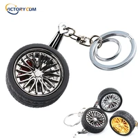 car tuning metal wheels keychain jdm rim keyring with spin brake discs key chain ring for volkswagen bmw