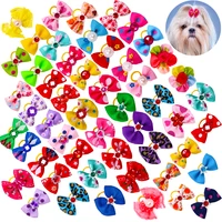 100pcs pet supplies dog grooming bows rhinestone pearls pet dog hair bows pet grooming accessories rubber bands pet products
