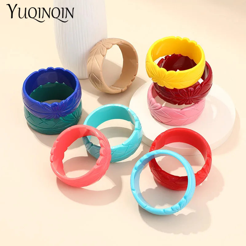 Женские винтажные браслеты манжеты из смолы с гравировкой и цветами акриловые