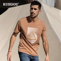 kuegou 2021 clothing tee men t shirt short sleeve summer tshirt fashion high quality geometric embroidery top plus size 10897