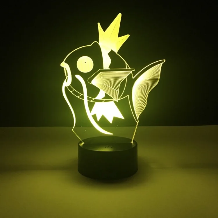 Anime Game Figure Pokemon Magikarp Acrylic 3d LED Night Light for Children Kids Bedroom Decoration Table Lamp Manga Gadget Gifts