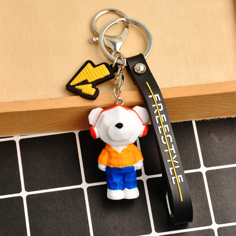 

Kawaii Popular Small Bear Keychain Listen Music Hat Wear Clothes Doll Toy Keyring Airpods Headset Pendant Decoration Charm Gift