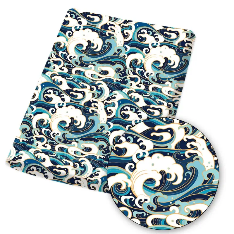 Полиэфирная хлопковая ткань в японском стиле морская волна узорная листы