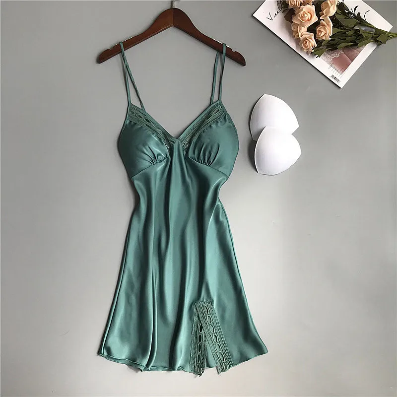 2019 летние женские ночные рубашки атласные шелковые пикантная Ночная сорочка на