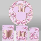 Фиолетовая голова мыши, круглая Обложка, круглая эластичная ткань, цилиндрические Чехлы для девочек, праздничный баннер с цветами по месяцу рождения