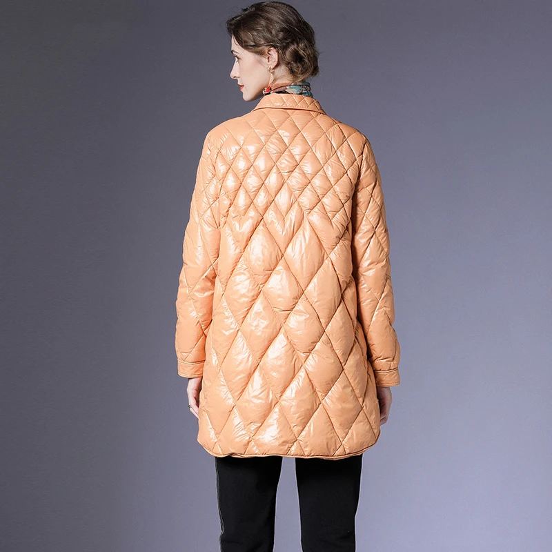 Fashion Trend Warm Lightweight Super Hot Pocket Overcoat Female Plus Size Midi Women's Winter Orange Puffer Down Jacket