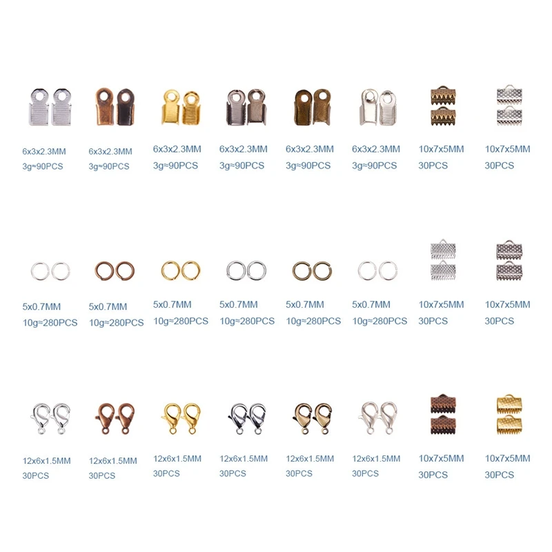 

24 Style 2580 Pcs/Box Jewelry Making Kit 6 Colors with Open Jump Rings, Lobster Clasps, Cord Ends and Ribbon Ends