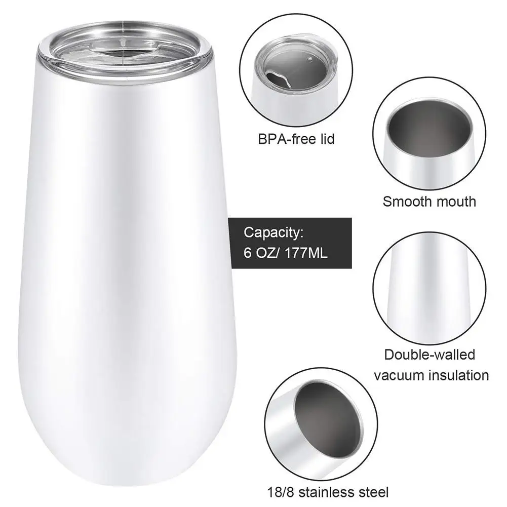 

6oz Wine Tumbler Champagne Beer With Lid Wine Glass Stemless Stainless Steel Thermos Insulated Mug Christmas Cup Party Gift