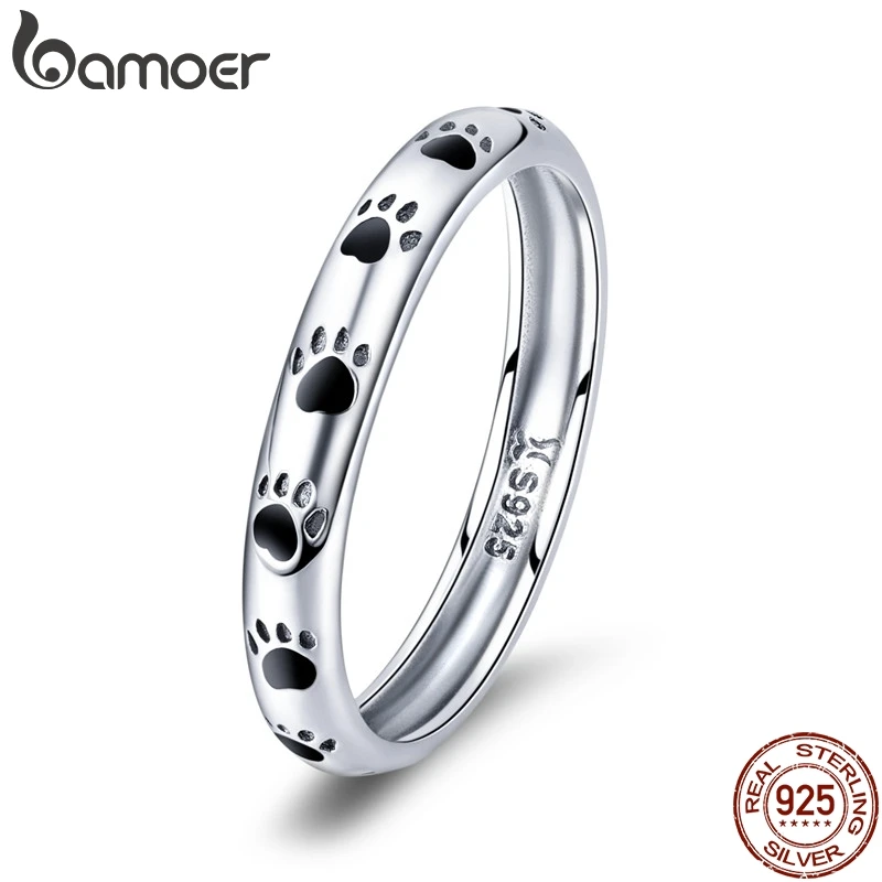 BAMOER, 925 пробы, серебряное, штабелируемое, собака, кошка, следы, кольца на палец для женщин, обручальное кольцо, ювелирное изделие, подарок на день Святого Валентина SCR445