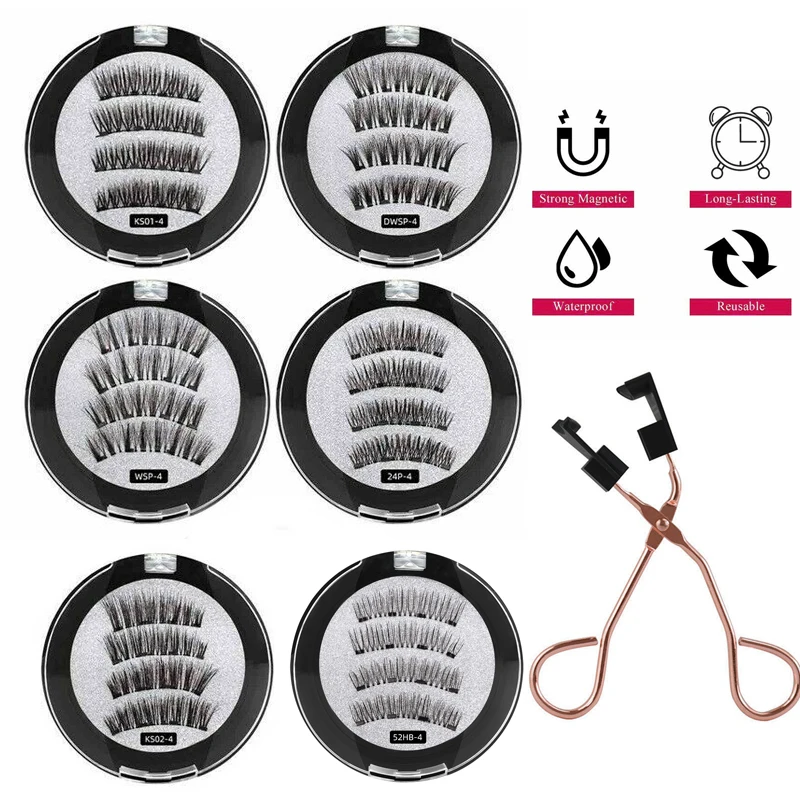 

6 Styles Magnet False Eyelashes Set Rose Gold Eyelash Curler Beauty Eyes Makeup Tools Easy To Use