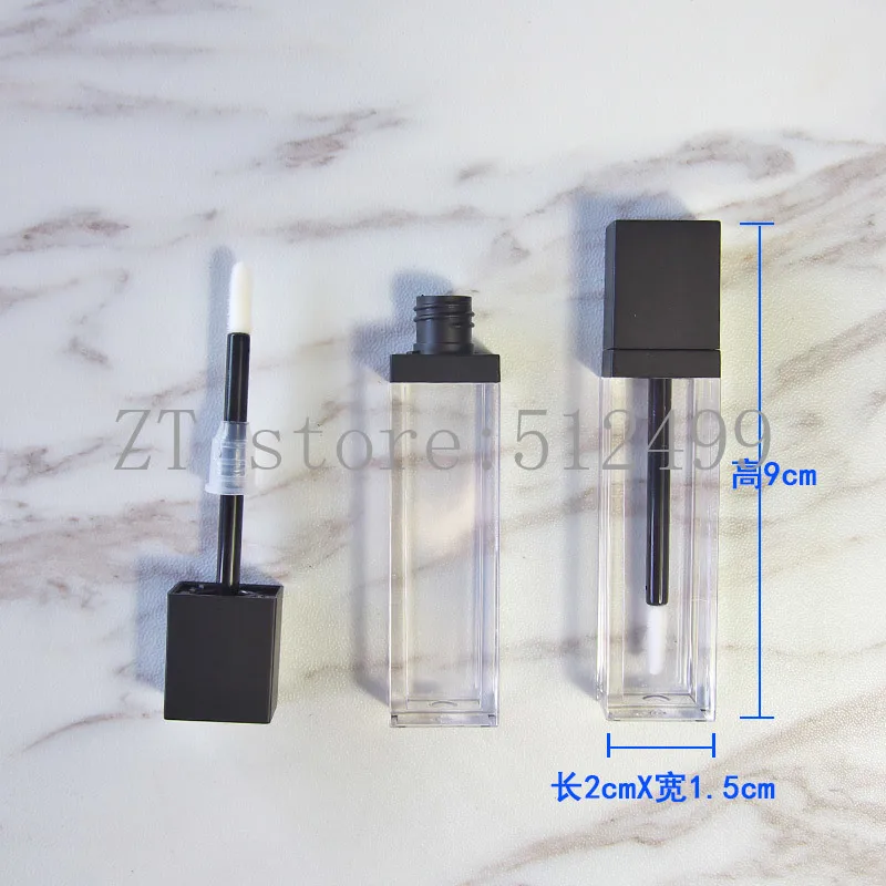 

7ML Empty Plastic Clear Lipgloss Tube with Frosted Black Lip,Square Cosmetic Liquid Lip Paint Oil Refillable Portable Containers