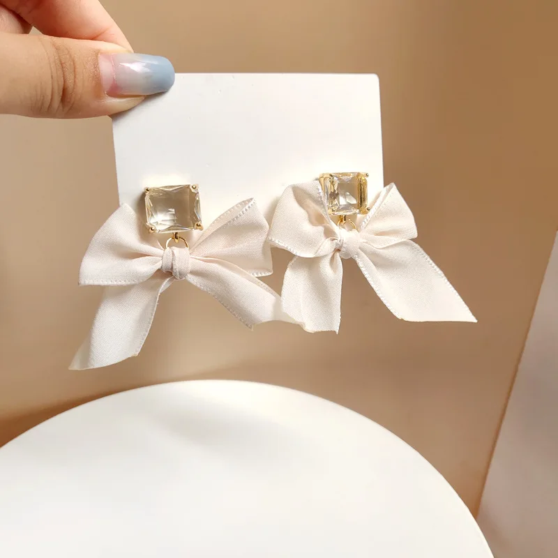 

S925 Silver Needle Trendy Bow Ribbon Earrings iINS Fashion Earrings Sweet and Cute Earrings