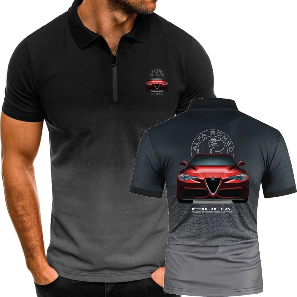 

Men's Polo Zipper Shirts TShirts Alfa Romeo Giulia Top Tees Style Jersey Topshirts 3D Car Gym Contrast Color Lapel Clothing