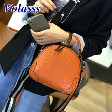 Volasss Women Shoulder Bags For Woman Crocodile Pattern Messenger Bags Small Round Female Genuine Leather Handbag Bolsos Mujer