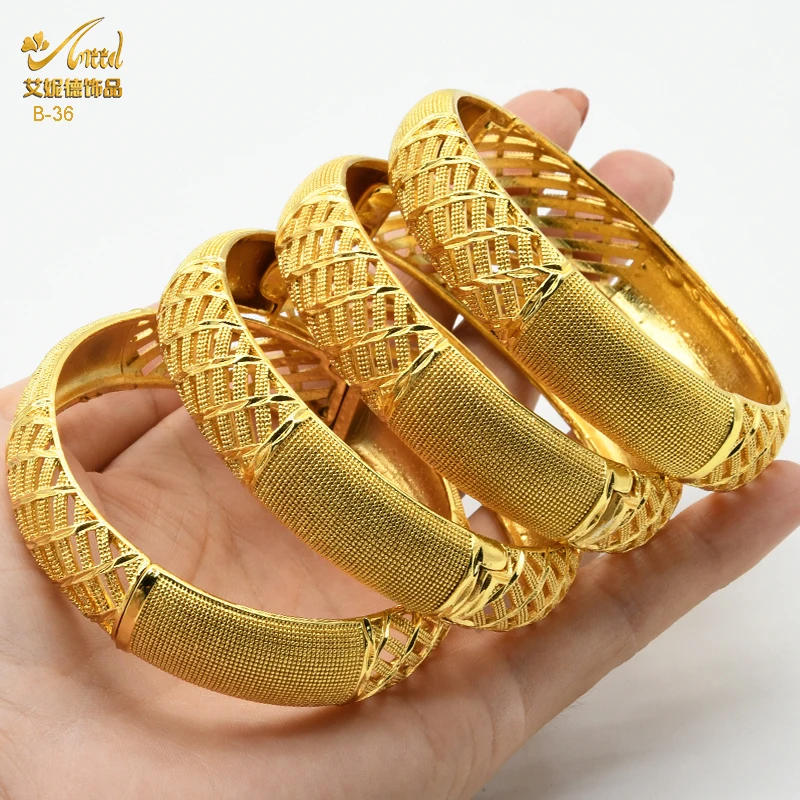 

AIIND Dubai Gold Bangles For Women Fashion 24k Gold Jewelry African Indian Bracelets Designer Charm Arabic Brazilian Bangle