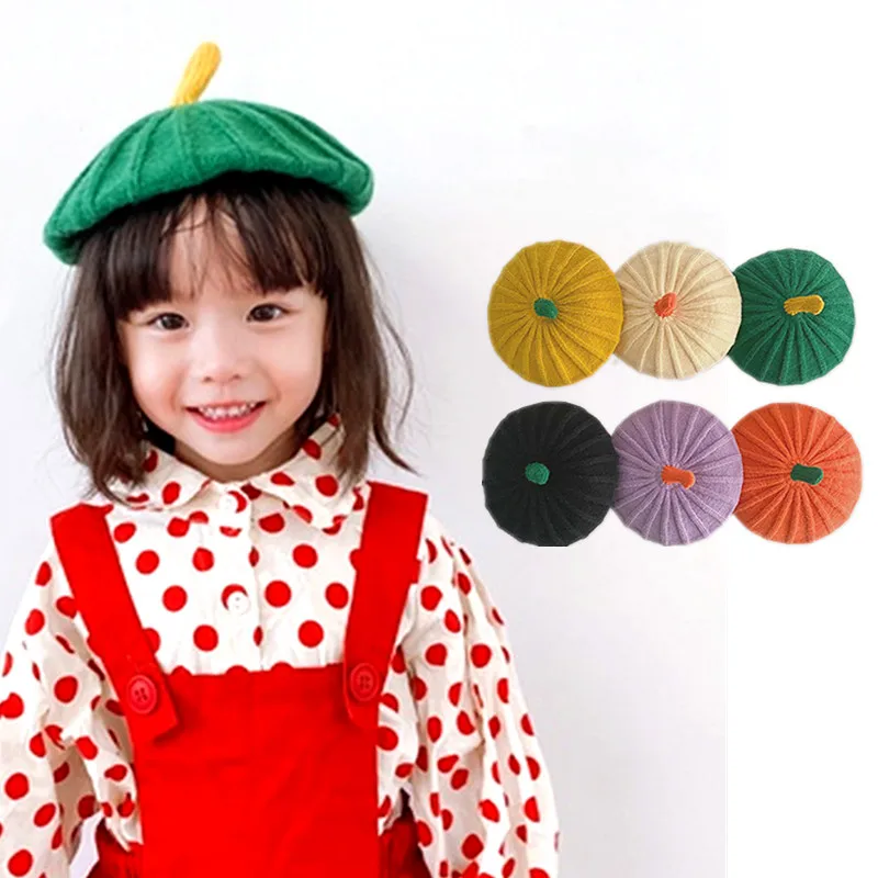 

Vintage Pumpkin Children Beret French Artist Warm Wool Winter Beanie Hat Cap Plain Beret Hats Solid Color Girls Boys Winter Caps