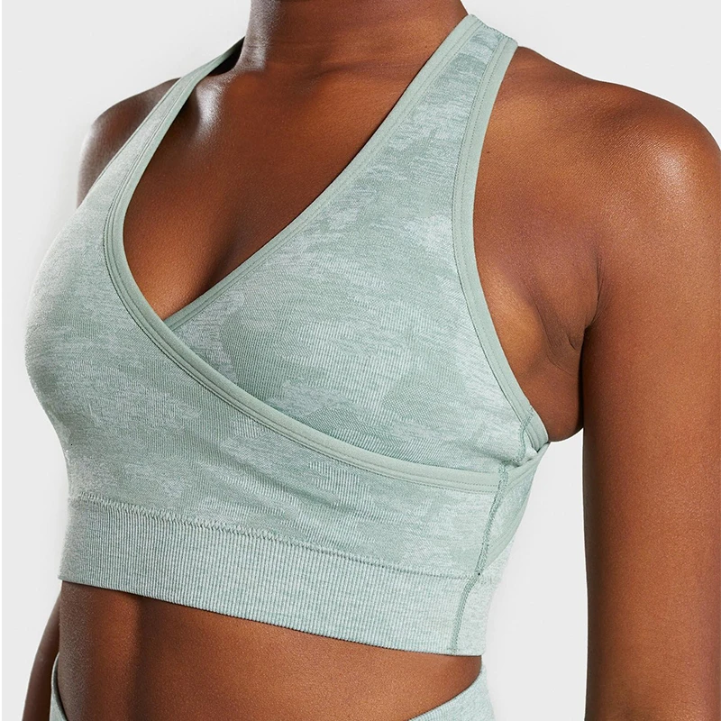 Sportwear056-Top-GRE Камуфляжный бесшовный комплект для йоги, женские штаны для йоги, бюстгальтер, спортивная одежда, одежда для фитнеса, гимнастики, высокая эластичность, для тренировок, бега, XL, спортивный костюм с акулой - Цвет: Sportwear056-Top-GRE