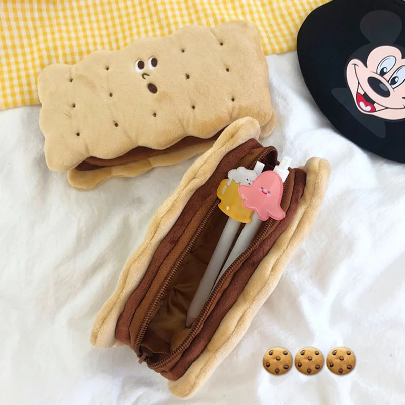

1pc Creative Plush Sandwich Biscuit Pencil Case Cute Pencil Case Stationery Box Child Gift Office School Supplies 19*10*6cm