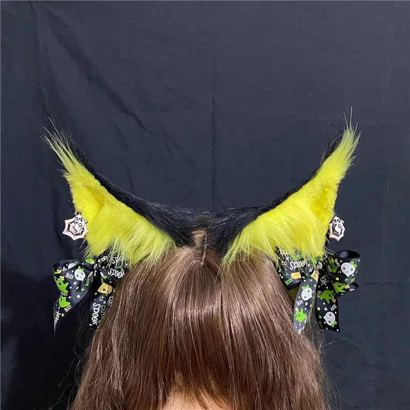 

Halloween Decor Cat Dog Beast Ears Hair Hoop Headwear with Ghosts Dec For KC Cosplay Party Game Costume Accessories