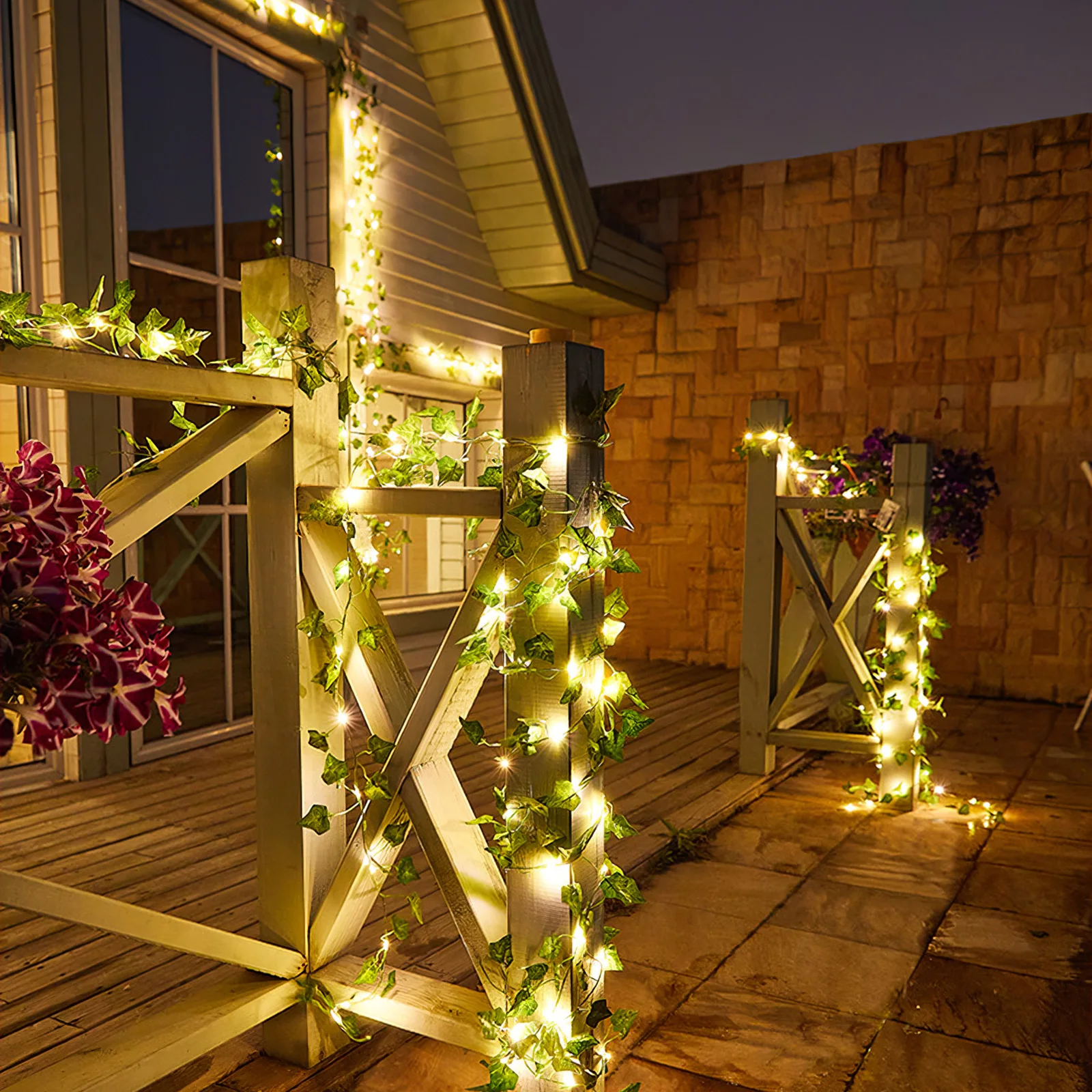 

Flower Vine String LED Lights Decoration Green Leaf Garland Solar Powered 5m Warm White Fairy Lights Solar Leaves Vine light