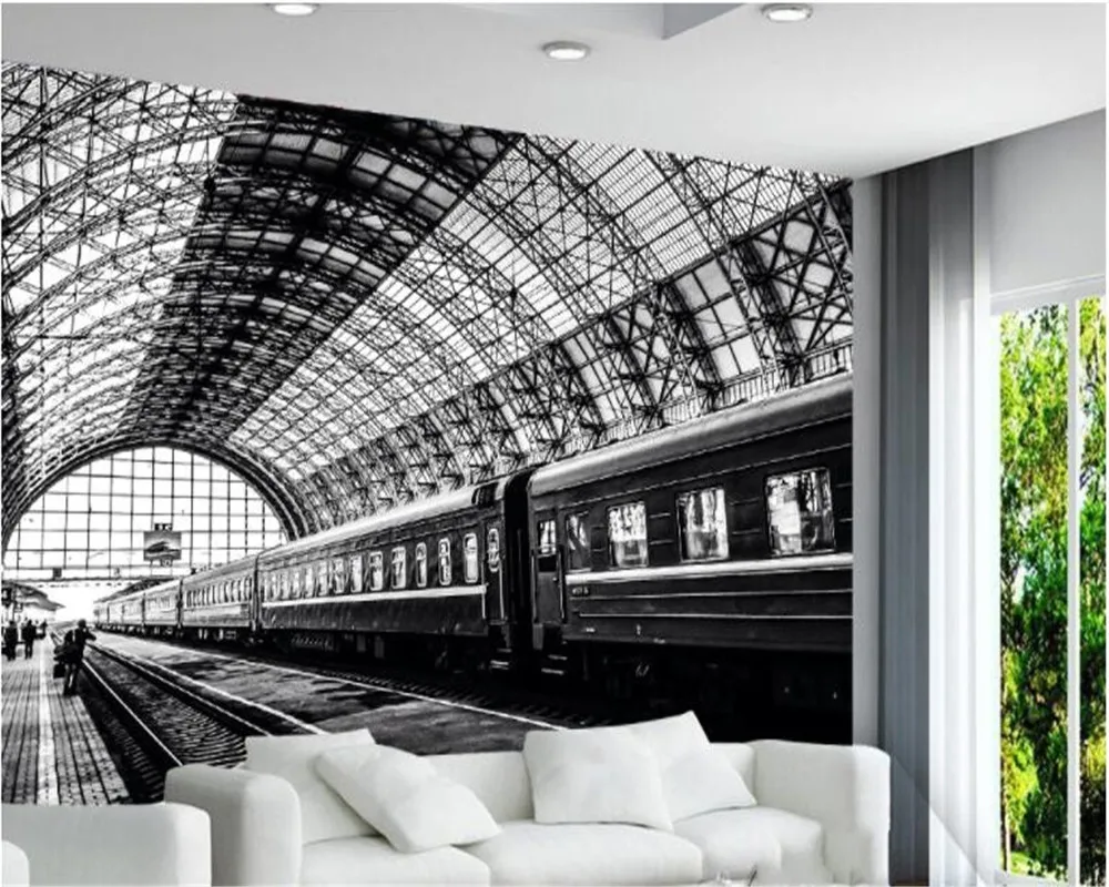 Фотообои Beibehang на заказ простые черно-белые обои с изображением железнодорожной