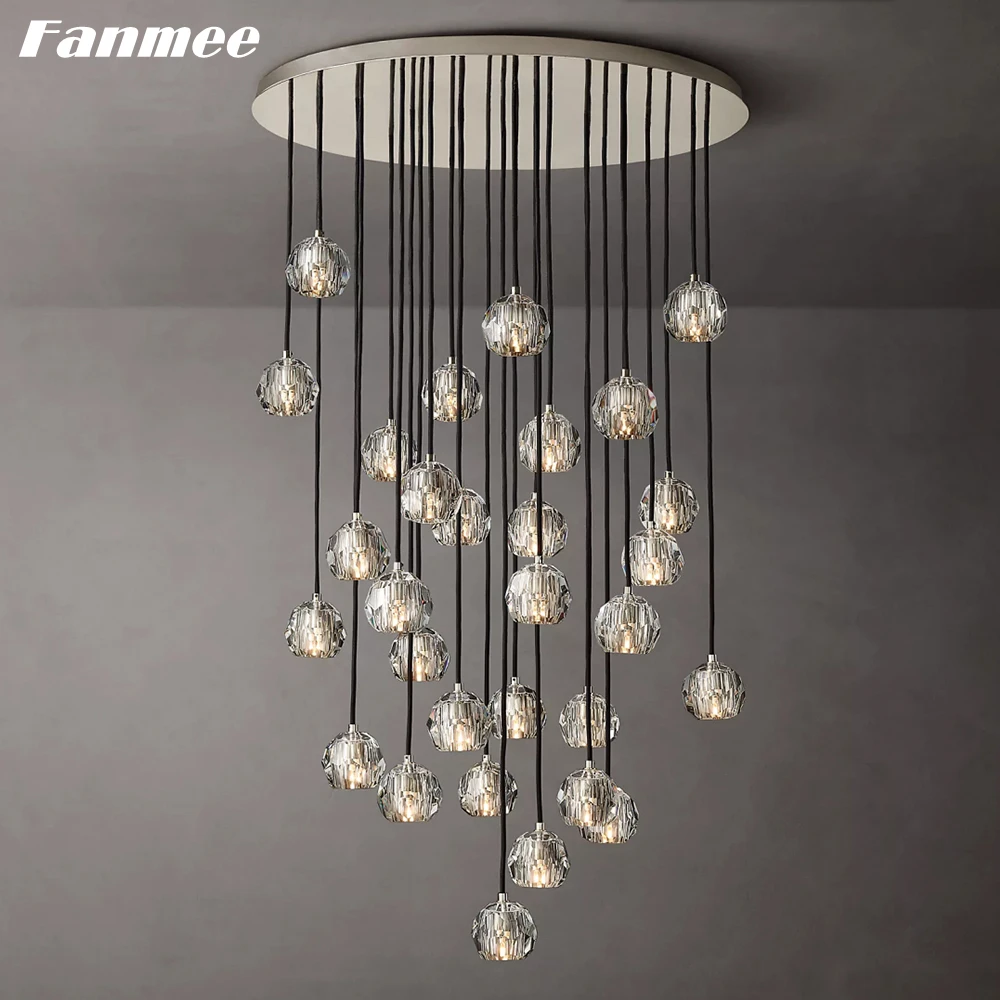 

Boule De Clear Cristal Round Cluster Home Cut Crystal Ceiling Chandelier Modern Round Pendant Lustre Lamp for Living Room Stairs