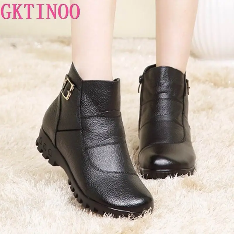 2021 модные зимние ботинки Женские Теплые ботильоны из натуральной кожи на плоской