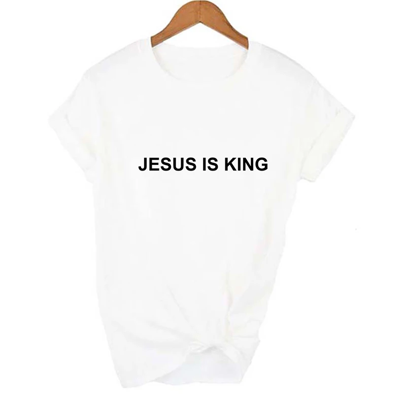 

Women T-shirt Short Sleeve Leisure Top Tee Casual Ladies Jesus Is King Letter Print Tee Female T Shirts Streetwear Ropa Mujer