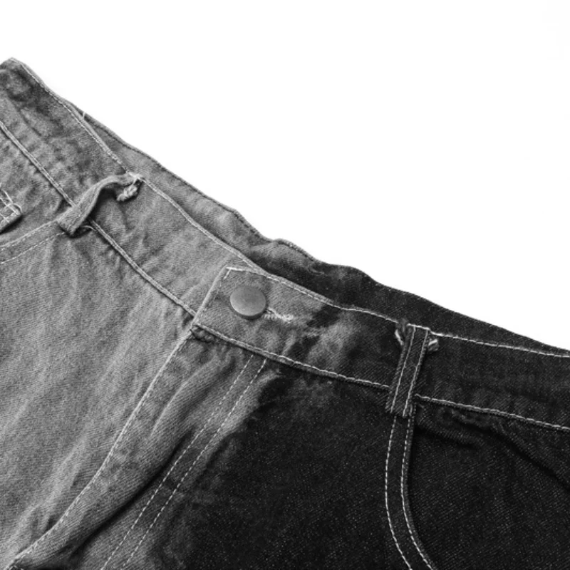 2021 Color Block Patchwork Hole Ripped Punk Men Hip Hop Jeans Baggy Pants Retro Washed Loose Straight Denim Trousers Moda Hombre