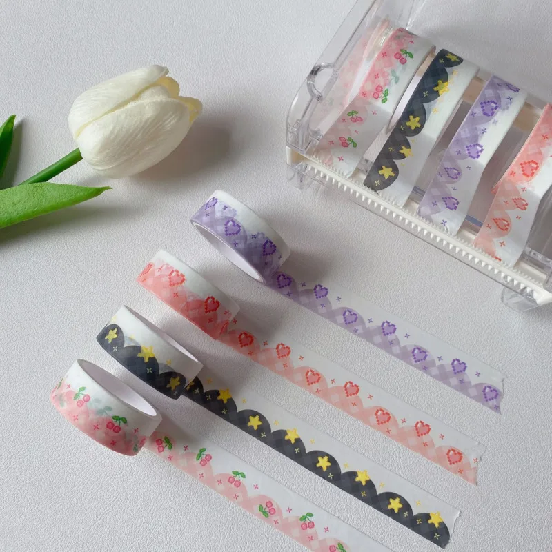 

Colored Pixel Love Cherry Cute washi Tape Korean Ins Envelope Card Sealing Sticker kawaii masking Decorative Tape 3m Tear Able