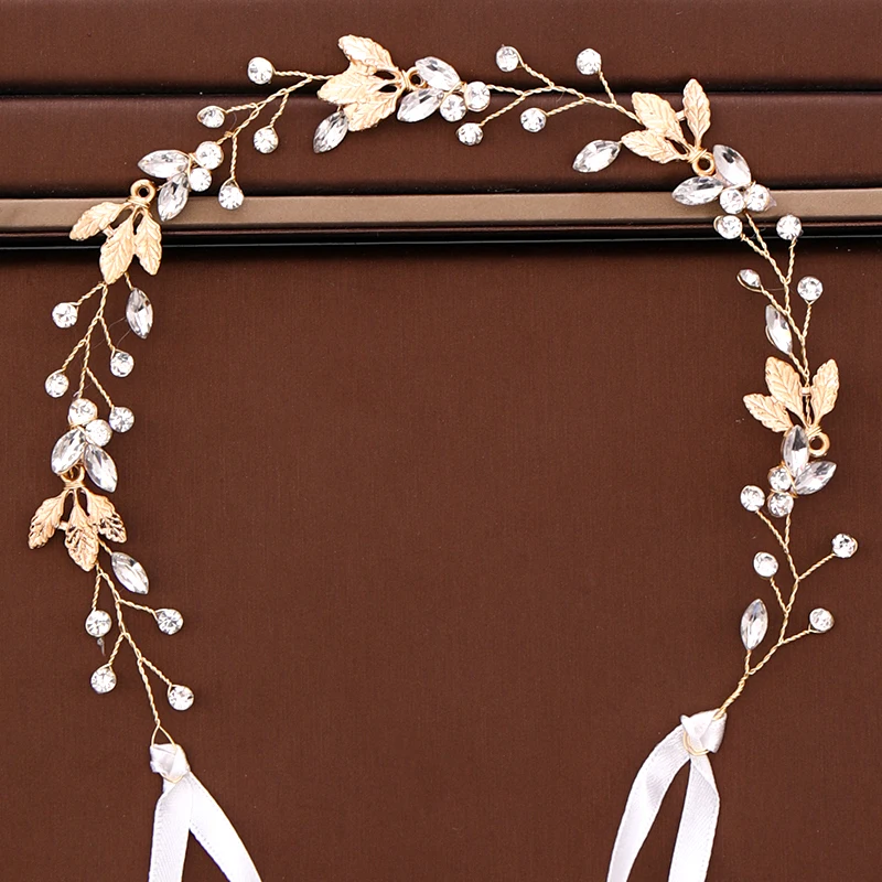 

Crystal Rhinestone Headband Wedding Hair Accessories Bridal Tiara Golden Leaf Wedding Headband Hair Jewelry For Women Headpiece
