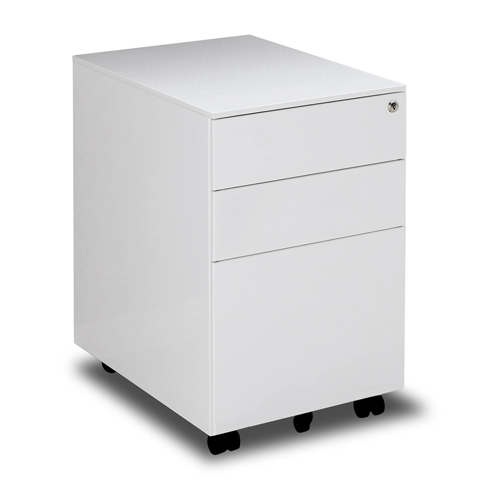 

Locking File Cabinet 3 Drawer Rolling Pedestal Under Desk Fully Assembled Except Casters White Black for Office Hogard