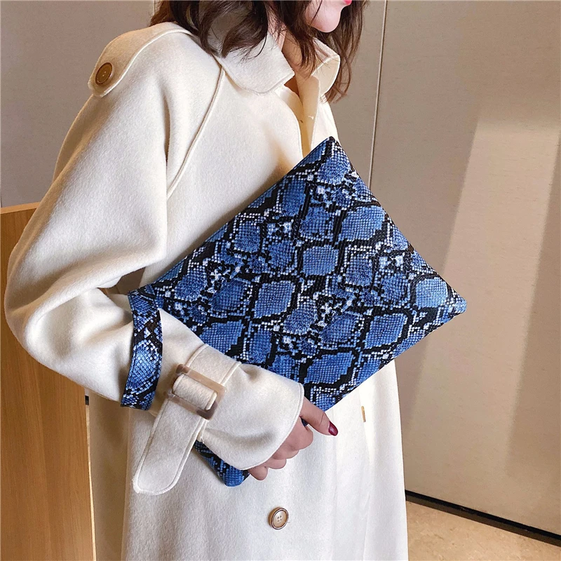 Конверт клатч женская сумка из искусственной кожи Змеиный кошелек повседневная