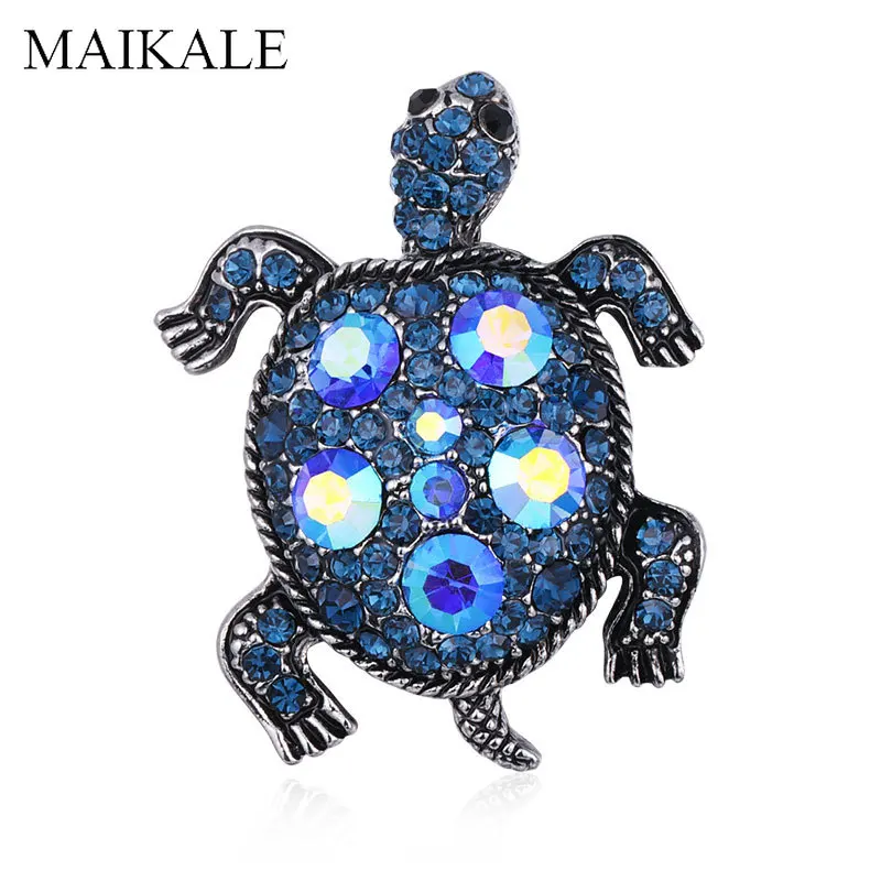 

MAIKALE Rhinestone Sea Turtle Brooch Pins Crystal Tortoise Broche Animal Brooches for Women Kids Clothes Accessories Charm Gifts
