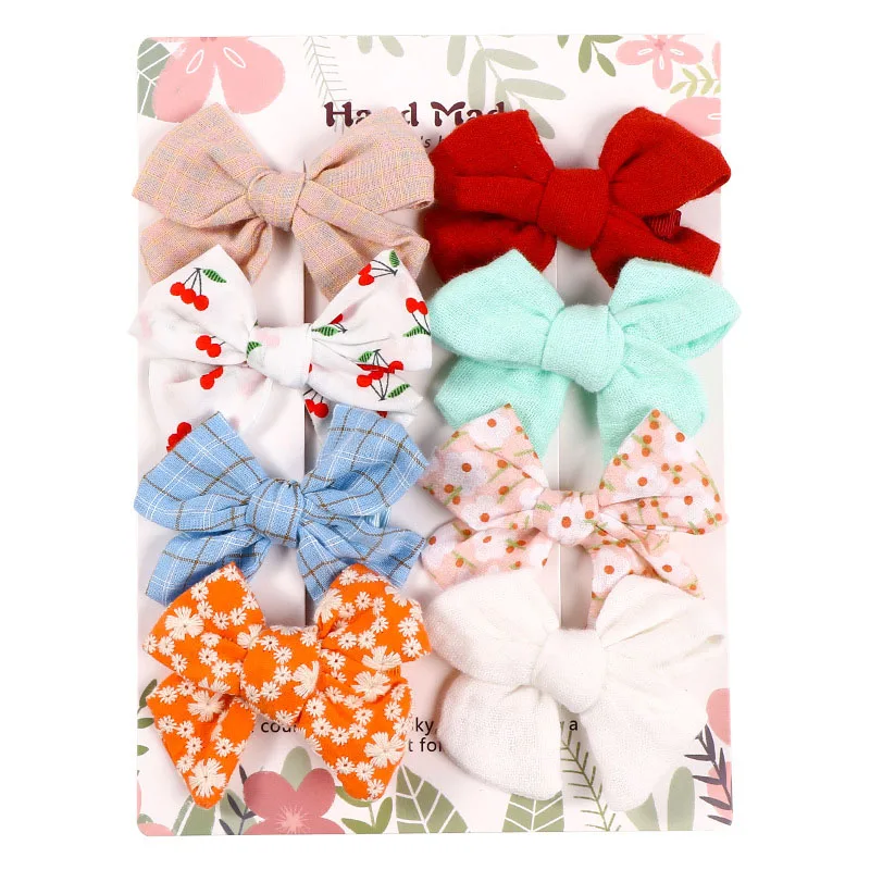 

CN 8Pcs/Set Solid Cotton Hair Clips For Girls Kids Handmade Stack Glitter Heart Hair Bows Hairpins Hairgrip Hair Accessories