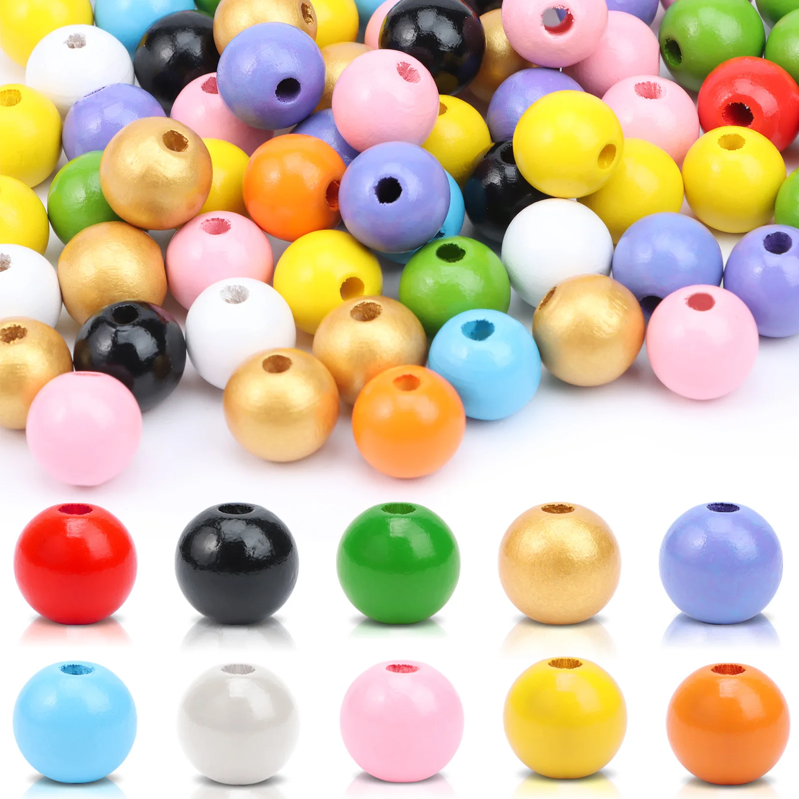 

200/240Pcs Multicolor Spacer Wood Beads 16mm Round Wooden Beads For Jewelry Making Baby Rattle Pacifier Beading Findings