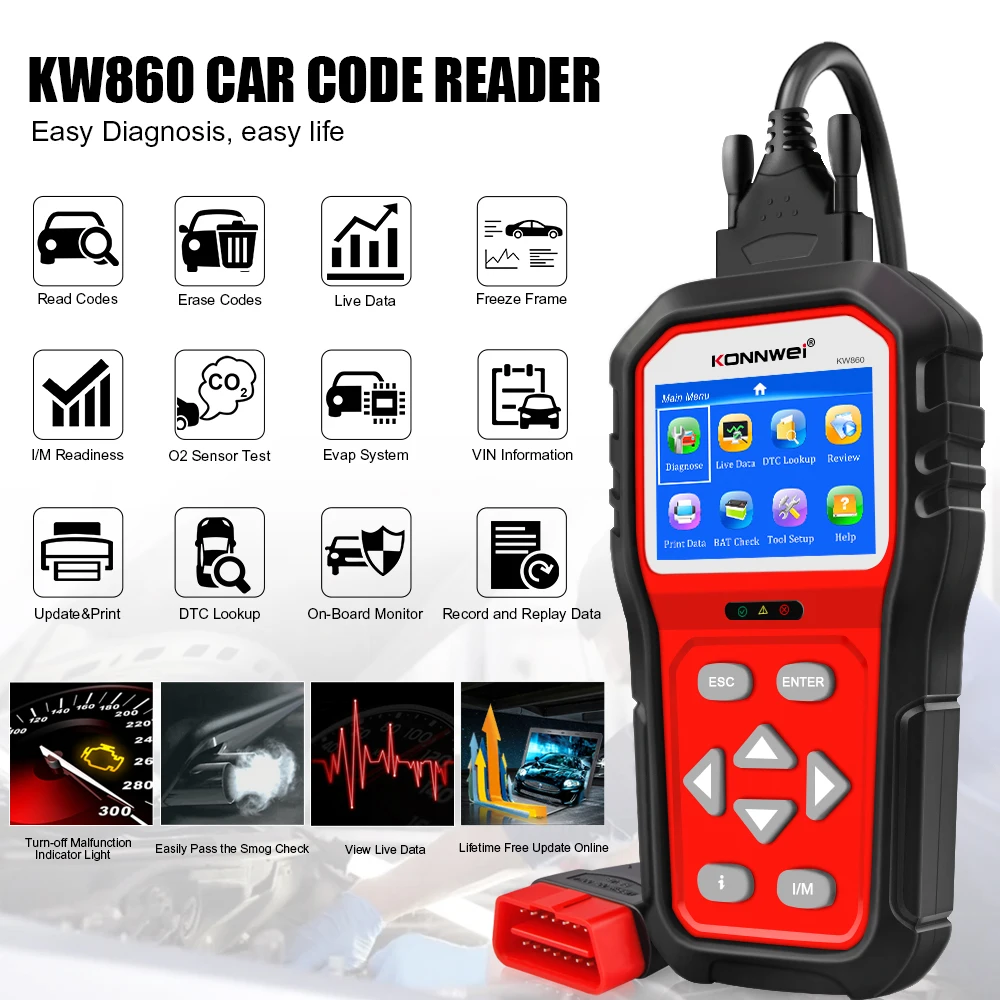 Автомобильный сканер KONNWEI KW860 Инструменты OBD2 диагностический инструмент