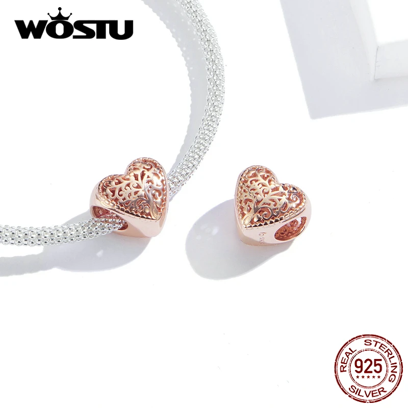 Женский ажурный браслет WOSTU розовое золото 925 пробы серебряное дерево жизни кулон