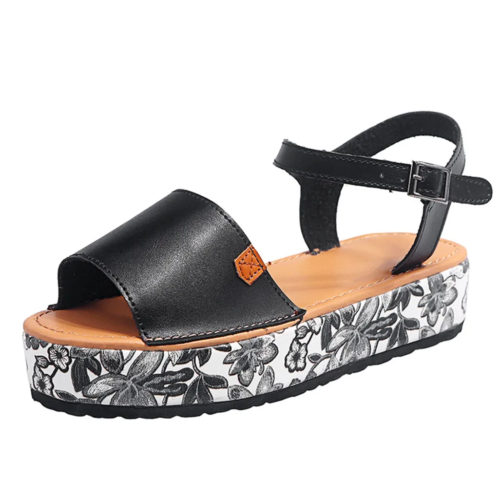 Женские сандалии на платформе повседневные босоножки танкетке с пряжкой римские